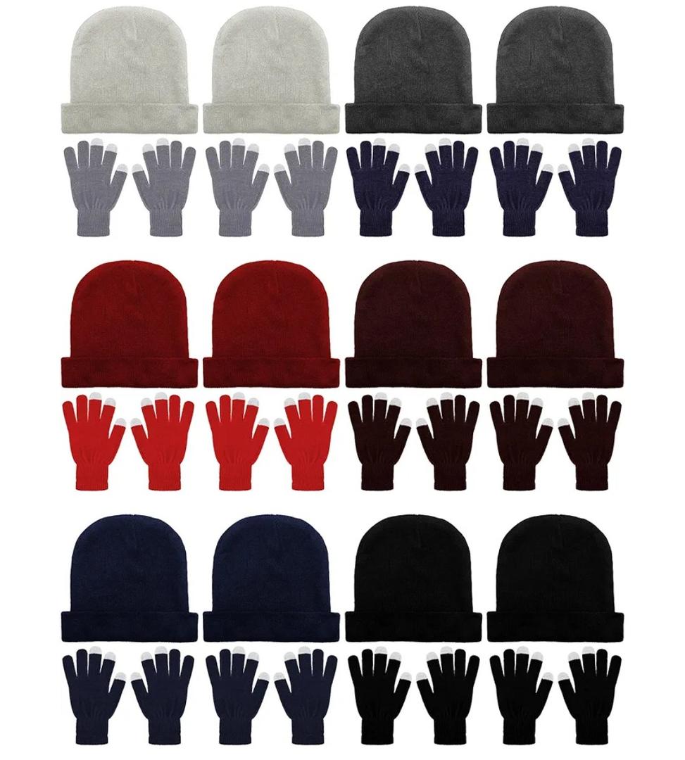 Geyoga 24 Packs Winter Beanies Hats and Magic Gloves Set for Men Women Knit Beanie Touch Screen Gloves Winter Warm Cap Gift (Mixed Colors)