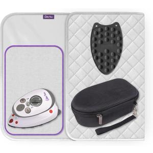 The Quilted Bear Mini Iron, Rest & Ironing Mat - Lightweight Mini Steam Iron with Hard Shell Travel Case, Heat Resistant Silicone Rest & Travel Ironing Mat (Black)