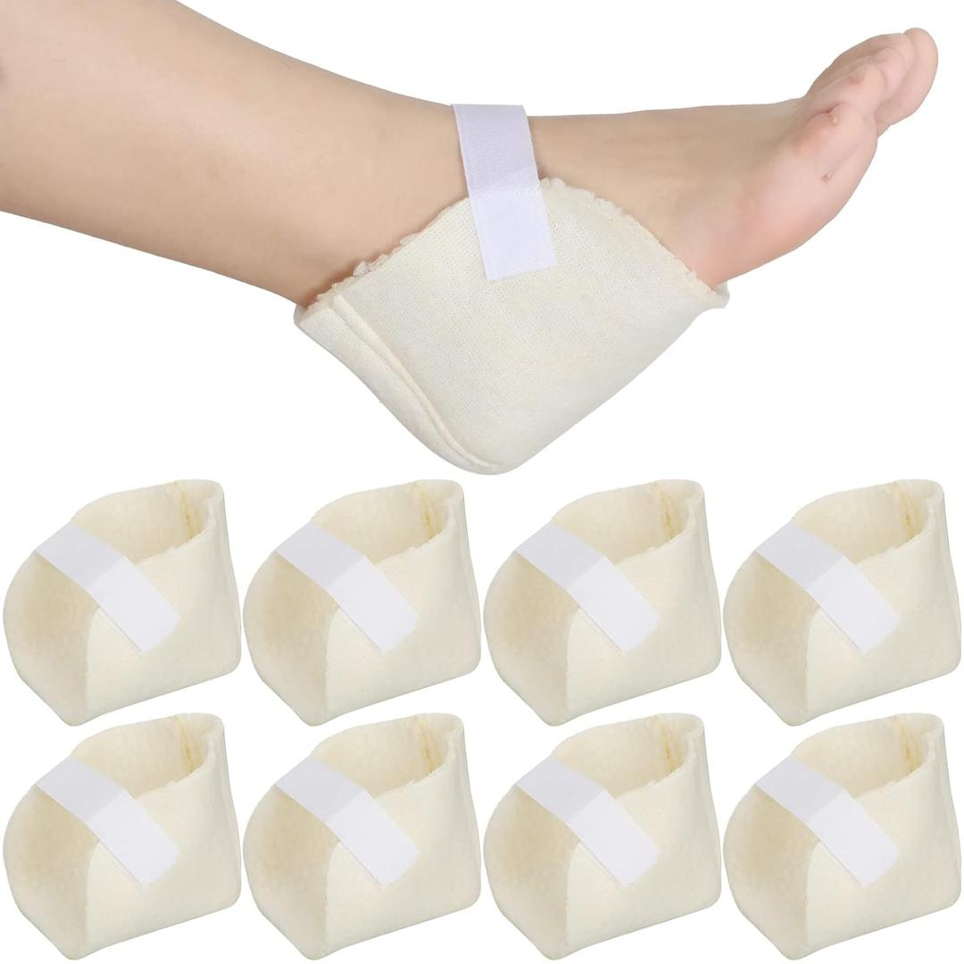 Sosation 4 Pairs Heel Protectors Sheepskin Adjustable Heel Protectors for Pressure Sores Fleece Soft and Comfort Cover for Sitting or in Bed Cushions Pads for Boot Ankle Foot