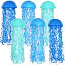 LIHAO 6 Packs Jellyfish Paper Lanterns, Gradient Colorful Paper Lanterns, Blue Hanging Lanterns for Mermaid Theme Party Under The Sea Ocean Birthday Decorations Baby Shower Baby Room
