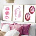 3Pcs Trendy Pink Leopard Canvas Wall Art Funky Retro Fashion Cheetah Kiss Lips Lucky 8 Ball Aesthetic Painting Pictures Wall Decor Poster Prints Artwork for Girls Dorm Living Room Bedroom Unframed