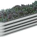 zizin Galvanized Raised Garden Bed Metal Oval Raised Garden Beds Outdoor Planter Box for Vegetables (9x3x1.3FT, Silver)