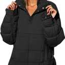 Fazortev Womens Oversized Puffer Jacket Quilted Dolman Hoodies Pullover Long Sleeve Lightweight Warm Tops Coat (XX-Large, Black)