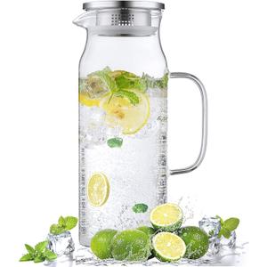 Bivvclaz 1.6 Liter 54 oz Glass Pitcher with Lid and Handle, Glass Carafe Water Pitcher for Hot/Cold Water, Iced Tea, Drinks, Coffee, Juice and Homemade Beverage