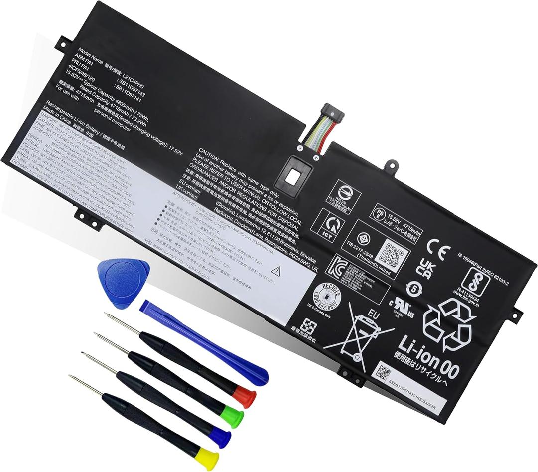 75Wh L21C4PH0 L21B4PH0 Battery Replacement for Lenovo IdeaPad Yoga 9-14IAP7 Type 82LU/ Yoga 9-14IRP8 Type 83B1 Series Notebook L21D4PH0 SB11D97143 SB11D97136 15.52V 4835mAh