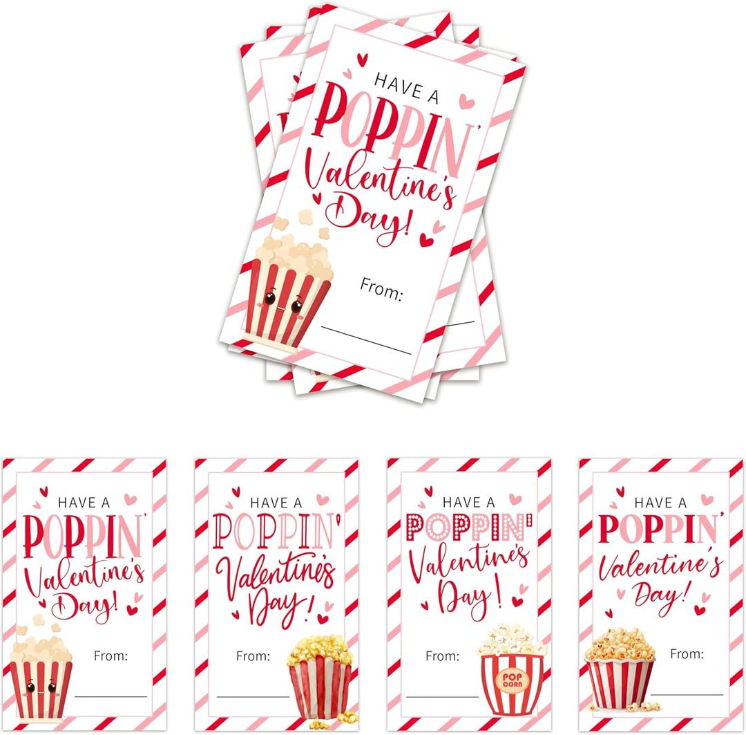 2.1" X 3.5" Valentine Stickers Set, Have A Poppin' Valentine's Day, Valentine Envelope Seals, Snack Packaging Stickers, 4 Styles 10 Adhesive Labels EachParty Supplies & Favors for Valentine - A02 (Pink & Red)