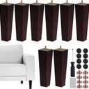 TURSTIN Set of 8 Furniture Legs 8 Inch Square Solid Wood Couch Legs Replacement Sofa Legs Mid Century Furniture Feet for Armchair Bed Dresser Cabinet Include Installation Hardware, Brown