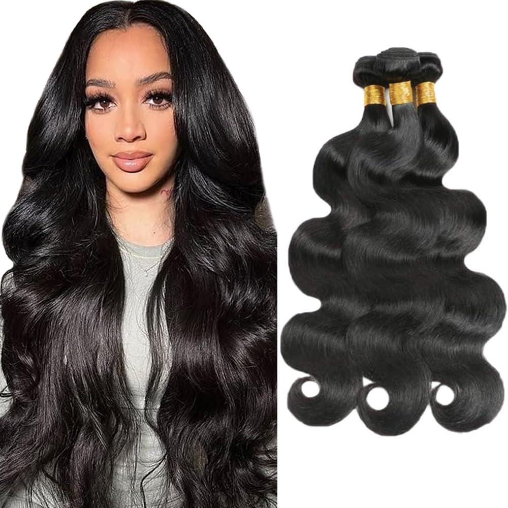 24 26 28 inch 1b Bundles Human Hair Body Wave Bundle Human Hair 3 Bundles Body Wave Bundle for Women Natural Color