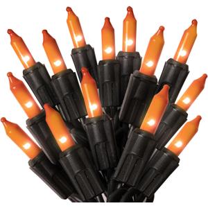 PREXTEX Halloween Lights (20 Feet, 100 Bulbs) - Halloween Party Decorations and Christmas Lights with Black Wire - Holiday Decorations Indoor or Outdoor Incandescent String Light - Orange