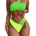 SherryDC Women's Cheeky Cutout One Shoulder Bikini Color Block V Cut High Leg Two Pieces Swimsuit L