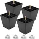 Luomorgo 4 Pcs 4 Inch Plastic Table Legs, Black Tapered Furniture Legs, Square Sofa Replacement Legs M8 Threaded with T-Nuts, Heavy Duty Furniture Legs for Couch, Cabinets, Dressers, Chair