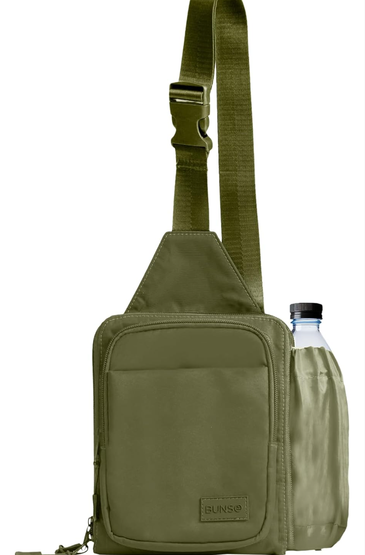 BUNSO Everyday Small Crossbody Bags for Women, Water-Resistant Sling Bag for Men with Waterbottle Holder, 7” x 2.5” x 9”