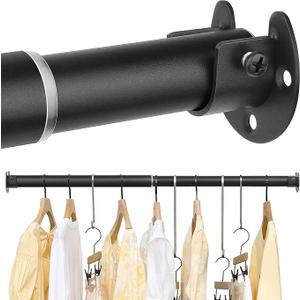 FIRJOY Closet Rods for Hanging Clothes - Heavy Duty, Length Adjustable (Black, 18.5" - 28")