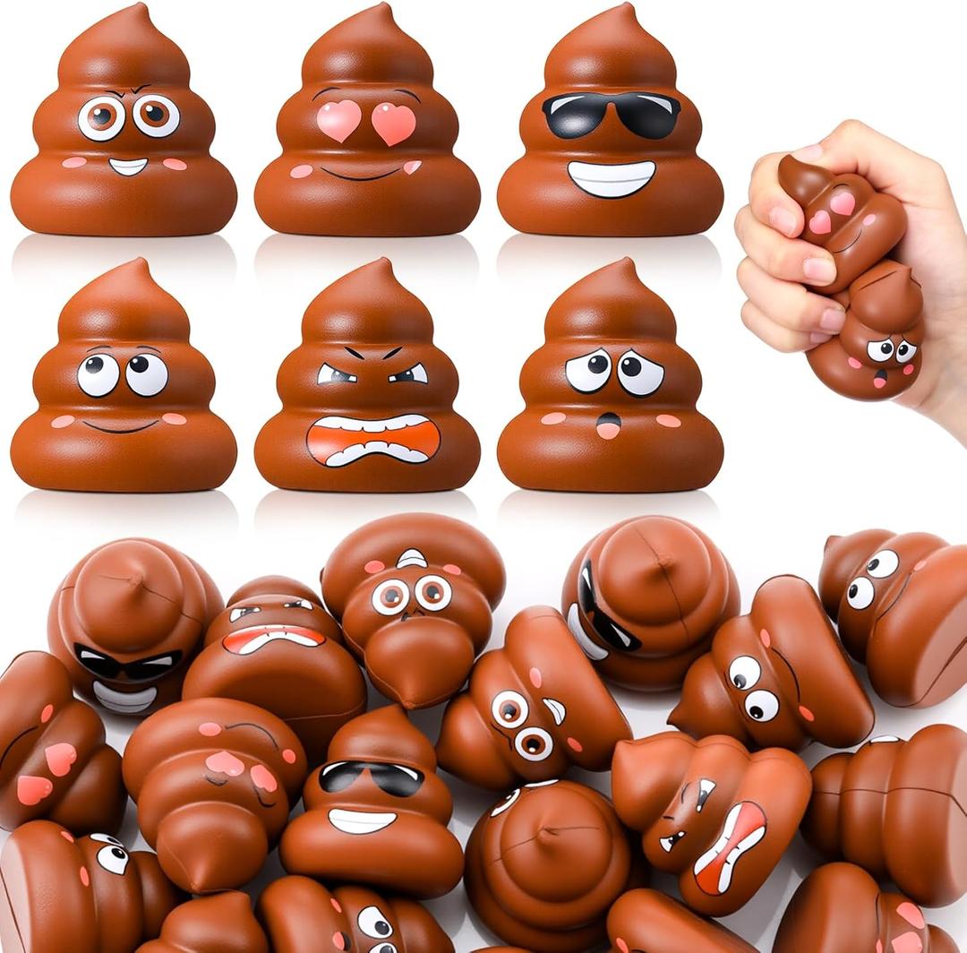 Meooeck 24 Pack Poop Stress Ball Toys Fake Poop Figures 2 Inch Poo Stress Relief Ball Anxiety Relief Fidget Toys for Halloween Prank Hide Seek Bags Party Supplies Gifts Easter Egg Fillers (Brown)