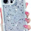 3 x for iPhone 14 Pro Max Case, Sparkly Crystal Diamonds Rhinestone Border with Shiny Glitter Sequins Phone Cover for Women Girls, Transparent TPU Bling Slim Protective Case for iPhone 14 Pro Max