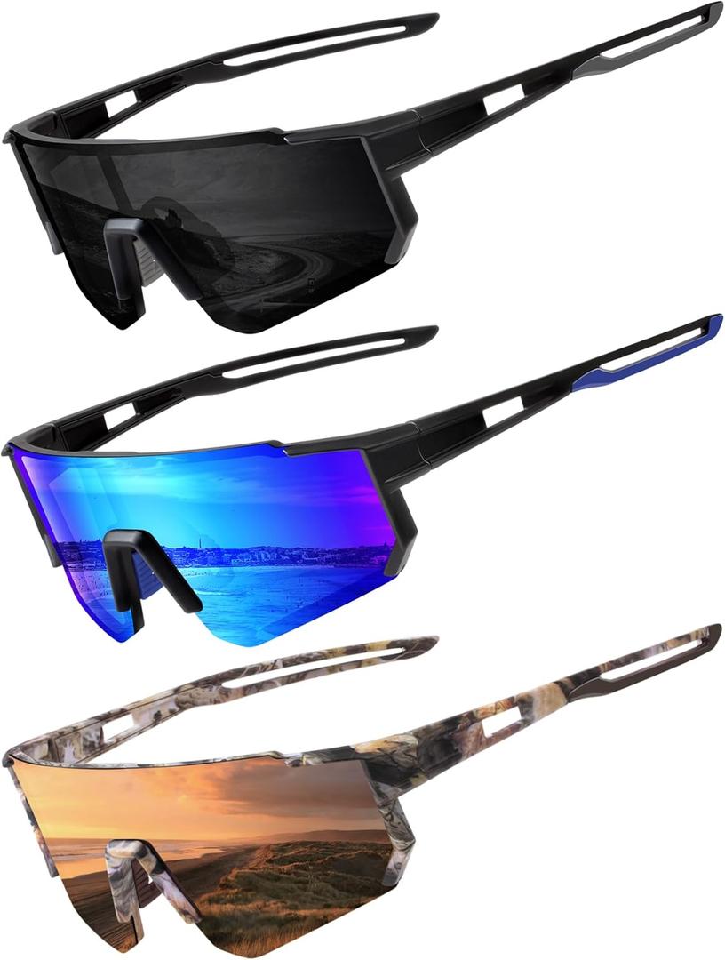 3PACK Polarized Sports Sunglasses for Men Outdoors Mountain Cycling UV400 Protection Sun Glasses Big Frame Goggles