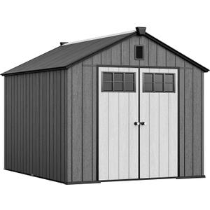 YITAHOME 8x10 FT Outdoor Storage Shed with Floor, Plastic Garden Shed for Bikes, Tools, and Pool Supplies, Outdoor Resin Shed with Lockable Doors, Windows, and Vents for Patio, Lawn, Backyard, Black