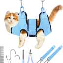 PatiencET Cat Grooming Hammock for Nail Trimming Pet Hammock for Small Dogs with Security Strap Dog Sling for Nail Clipping with Clippers Nail File and Pet Comb (Cerulean XS) (XS (12 LB Max))