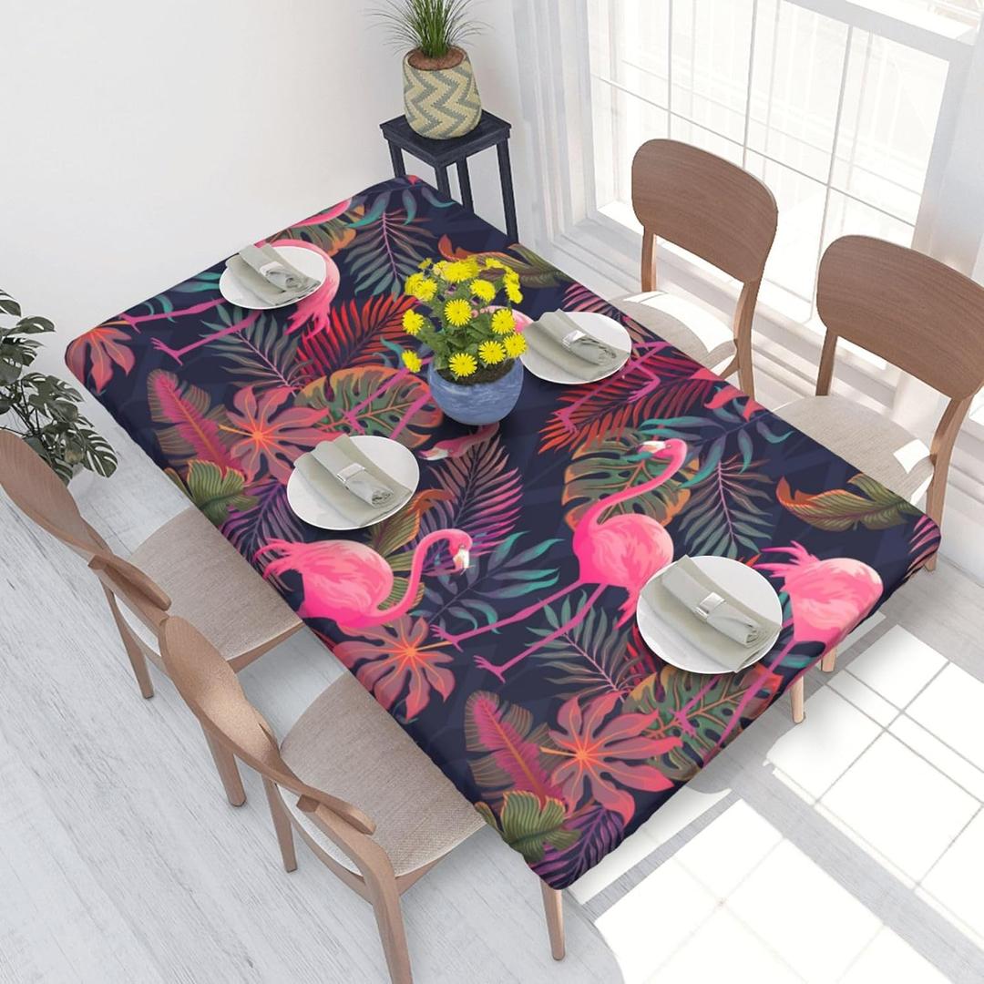 Blue Petal Mandala Pattern Tablecloth with Elastic Edge, Round Table Cover Washable Reusable Bohemian Table Cloths for Kitchen Dining Party, Medium (Fits 45-50 in)