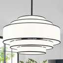 23.62" Modern Drum Chandelier, 5-Tier Black Dining Room Light Fixture Over Table, 6-Light Large Pendant Light Adjustable with White Fabric Chandeliers for Dining Room Kitchen Living Room Bedroom