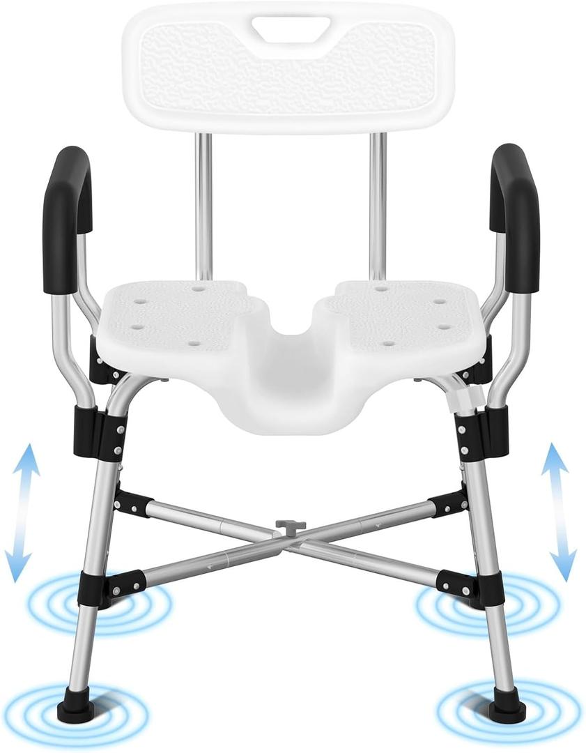 Meday Shower Chair for Inside Shower - Heavy Duty Reinforced Crossbar U-Shape Shower Seat for Elderly and Disabled - Adjustable Height Shower Chair with Armrests and Back for Pregnant, Handicap