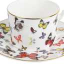 Butterfly Cup and Saucer Set - Bone China Cup and Saucer Set, Butterfly Tea Set, Elegant Pattern, Suitable for Home, Cafe, Western Restaurant (1 Set)