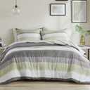 Madison Park Essentials Jaxon Queen Comforter Set, Bed in A Bag Comforter & Sheet Set, Modern Casual Stripes Print, All Seasons, Soft Bedding Makeover, Matching Sham, Queen Green/Grey 7 Piece