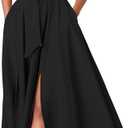 Kwunbwa One Shoulder Dresses for Women Elegant Asymmetrical A Line Flowy Formal Evening Gowns Party Cocktail Dress (Black, L)