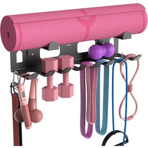 KHAMAL Multi-Purpose Gym Equipment Storage Rack for Resistance Bands - Gym Wall Storage for Exercise Bands, Yoga mat, Jump Ropes, Weight Belts, Straps, Hula Hoop (Black White)