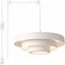 White Plug in Pendant Light, Plug in Chandelier Mid Century Modern Pendant Lamp, 3-Tier Matte Metal Hanging Light Fixture with Long Cord & On/Off Switch, Swag Lamp for Dining Room Bedroom Living Room, 17.7 inches