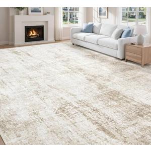 8x10 Area Rugs Washable Rug: Abstract Neutral Rugs Modern Non Slip Area Rug Stain Resistant Low Pile Indoor Carpet for Dining Room Bedroom Nursery Office