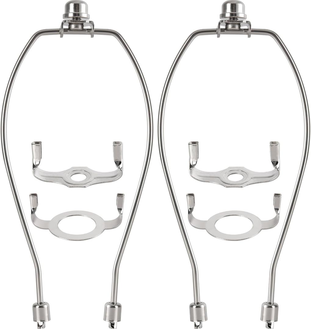 GO&SO 2 Pack Nickel Lamp Harp 8 inch with E26 UNO Light Base Set, Shade Holder Detachable Lamp Shade Adapter for Table & Floor Lamps,Heavy Duty Bracket DIY Light Fitting with Standard Saddle & Finial