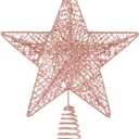 Christmas Tree Toppers Xmas Glitter Rose Gold Hollow Star Treetop Topper for Christmas Tree Decoration