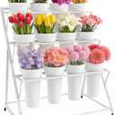 Flower Display Stand with 12 Buckets Metal 3-Tier White Flower Bar Stand