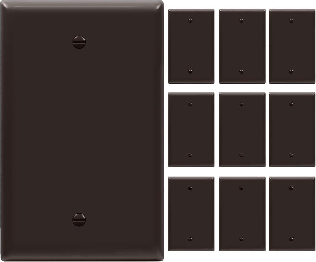 ENERLITES Blank Device Wall Plate, Gloss Finish, Mid-Size Blank Outlet Covers, 1-Gang 4.88" x 3.11", Unbreakable Polycarbonate Thermoplastic, UL Listed, 8801M-BR-10PCS, Brown (10 Pack)