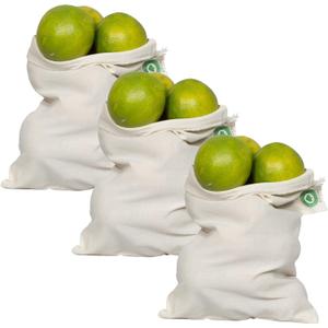 Reusable Grocery Bags for Produce - Small Size Muslin Bags for Brewing and Making Tea - Made of 100% Organic Cotton with Drawstring - Set of 3 (Small - 8"x10")