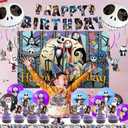 Birthday Party Decorations, Magical Wizard Pirate Halloween Horror Night Themed Party Supplies - Happy Birthday Banner, Balloons, Backdrop, Tablecloth, Cake Inserts Set-Black