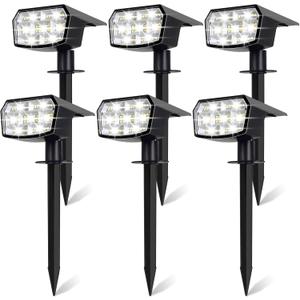 Sucolite 6-Pack Solar Spot Lights Outdoor Waterproof IP65, 3 Lighting Modes 2-in-1 Solar Landscape Spotlights for Yard, 59 LED Solar Powered Wall Lights for Garden Pathway Driveway Walkway, Cool White