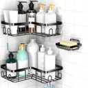 MOFOROCO Pack of 3 Corner Shower Caddy Organizer Shelf, Organization with Soap Holder, Adhesive Shower Shelves Rustproof for Bathroom Shower Storage Basket Shower Accessories(Matte Black) (JLJ001)