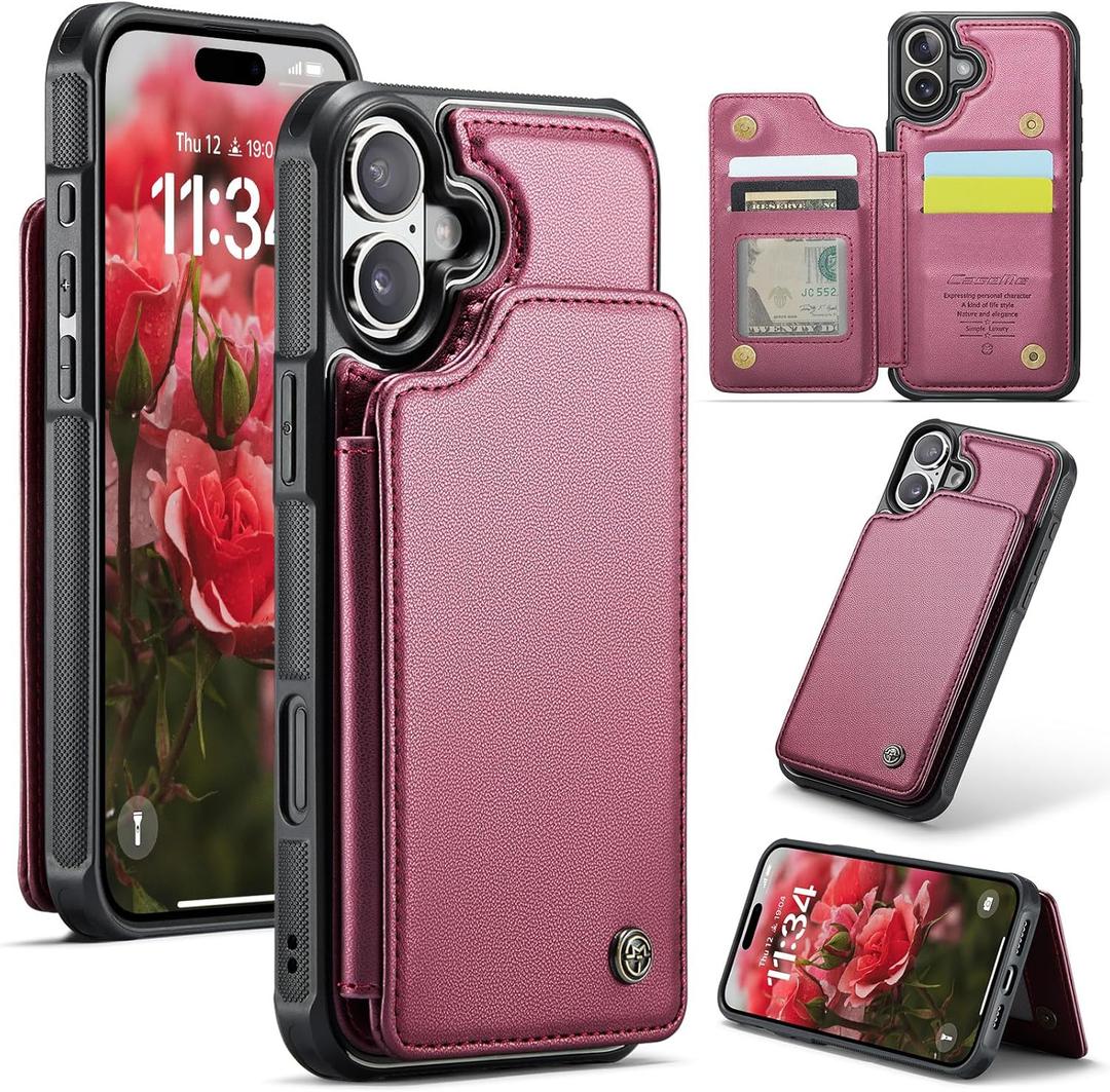 Bemal for iPhone 17 Wallet Case with Card Holder, RFID Blocking, Flip Folio Leather Kickstand for Men and Women, Durable Shockproof Protective Phone Cover, Wine Red