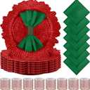 Tanlade 72 Pcs Christmas Charger Plates Set Bulk 24 Pcs 13'' Floral Reef Plates, Napkin Rings and Cloth Napkins Plastic Dinner Chargers Set for Table Setting Wedding Party(Red, Green)