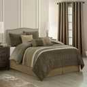 Stratford Park Taupe Comforter Set Queen Size, 9 Piece Geometric Bedding Set, Jacquard with Matching Solid Piecework, Bedskirt, Pillows & Shams, Curtains