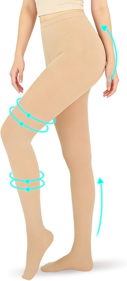 20-30mmHg Compression Pantyhose for Women Graduated Support Compression Tights Closed Toe Medical Compression Stockings High Waist Compression Leggings for Varicose Veins, Edema, DVT Beige, Large