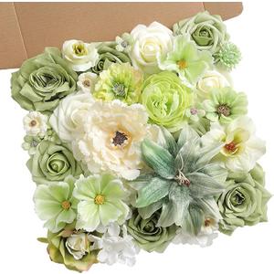 Artificial Flowers Roses Fake Flowers with Stems Green Artificial Flowers for DIY Bridal Bouquets Faux Flowers Centerpieces for Table Home Decor