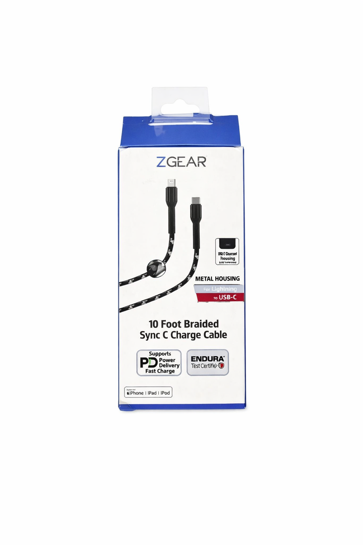 ZGear 10 Foot Braided Sync & Charge Cable - White/Black
