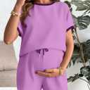BLENCOT Women's Maternity Lounge Set Short Sleeve Top and Shorts Pajamas with Pockets, M 