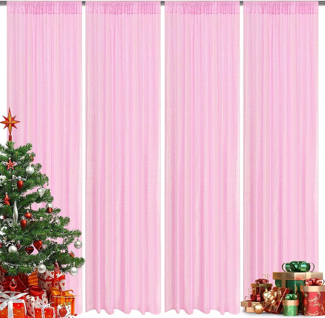 Matte Pink Sequin Backdrop Curtain 4 Pieces 2FTx8FT Glitter Photography Backdrop for Party Wedding Birthday Christmas Decorations