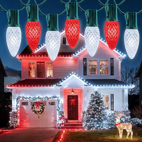 81 Feet Commercia Led Outdoor Christmas Lights, Waterproof C9 Christmas String Lights with 100 C9 Strawberry Bulbs Connectable UL Certified for Roofline Patio Holiday Party Backyard Xmas Decor