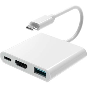 AIRSKY USB-C Digital Av Multiport Adapter, USB C to HDMI Adapter for iPhone 15/16 to TV with Fast Charging Port Two-Way, USB3.1 and 4K HDMI Output Compatible with Iphone15 / 16 Ipad pro Mackbook Pro (white3in1USB C to HDMI Adapter)
