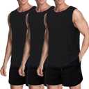 meioro Men's Workout Tank Top 3 Pack Gym Bodybuilding T Shirt Fitness Sleeveless Muscle Tee Shirts Mesh Dry Fit (XX-Large, Black/Black/Black)